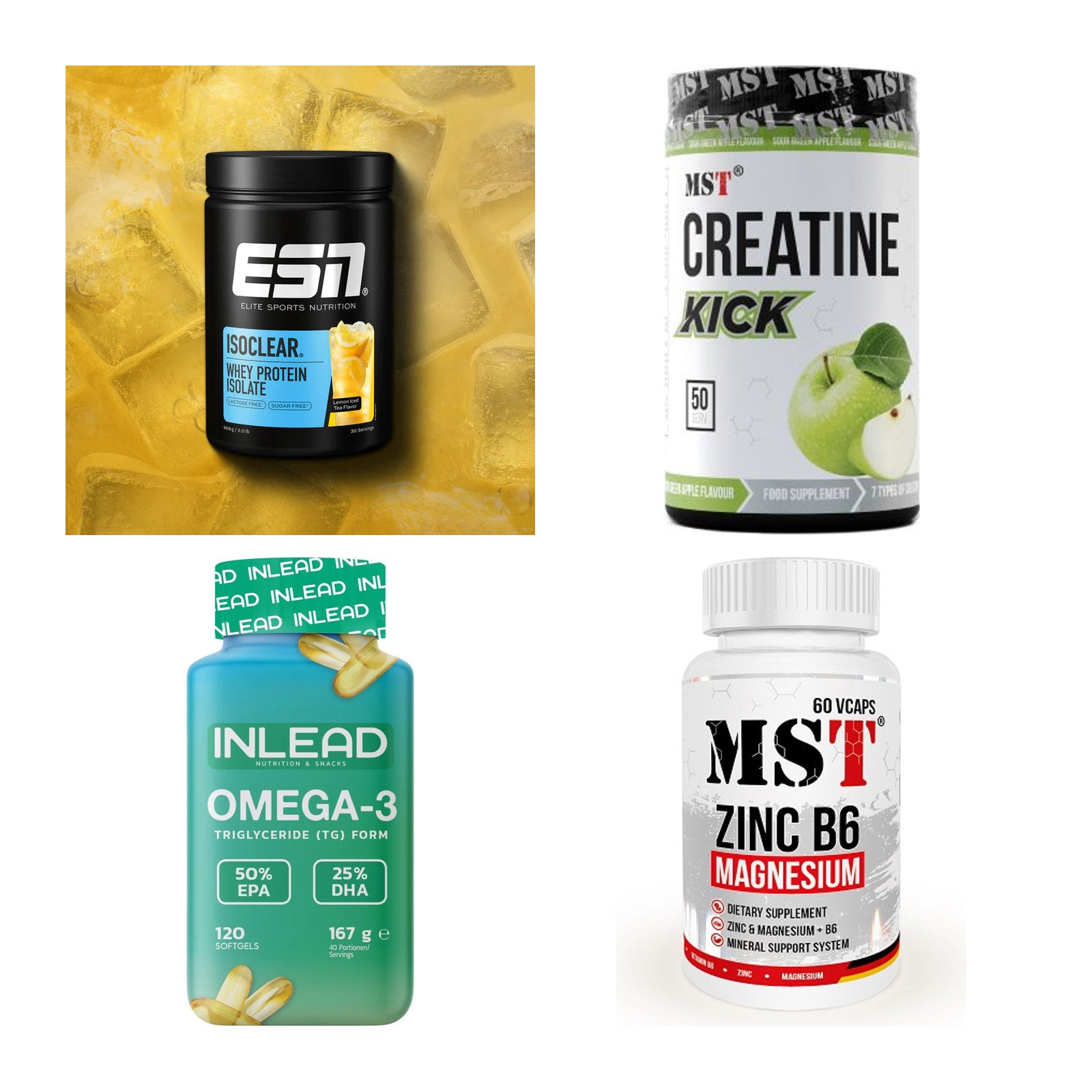 Wettkampfvorbereitung: ESN ISOCLEAR + MST Creatine + 2 weitere – alle enthaltenen Artikel