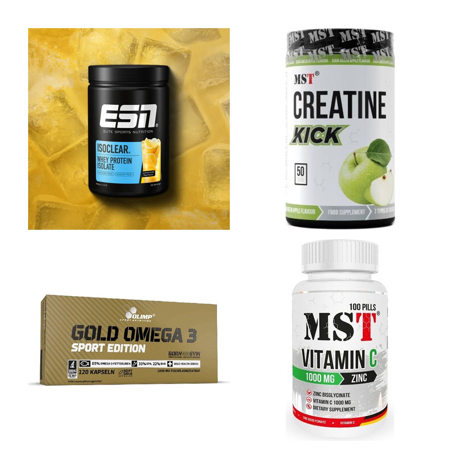 Wettkampfvorbereitung: ESN ISOCLEAR + MST Creatine + 2 weitere – alle enthaltenen Artikel