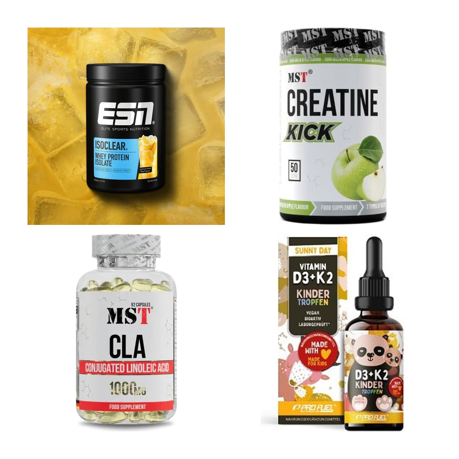 Wettkampfvorbereitung: ESN ISOCLEAR + MST Creatine + 2 weitere – alle enthaltenen Artikel