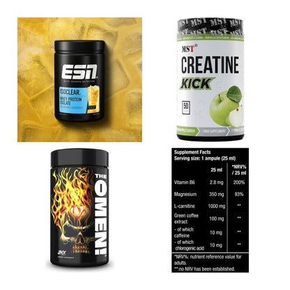 Wettkampfvorbereitung: ESN ISOCLEAR + MST Creatine + 2 weitere – alle enthaltenen Artikel