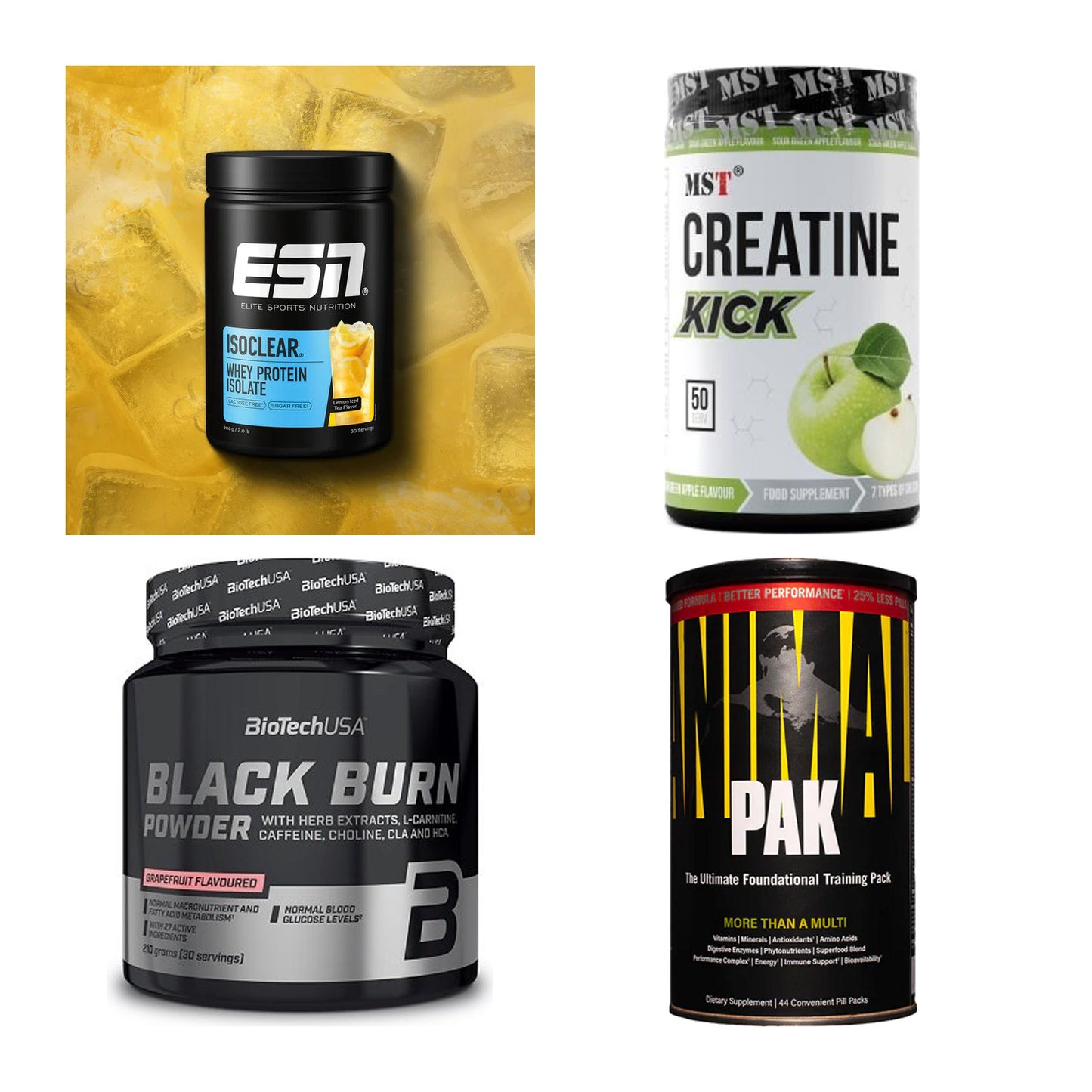 Wettkampfvorbereitung: ESN ISOCLEAR + MST Creatine + 2 weitere – alle enthaltenen Artikel