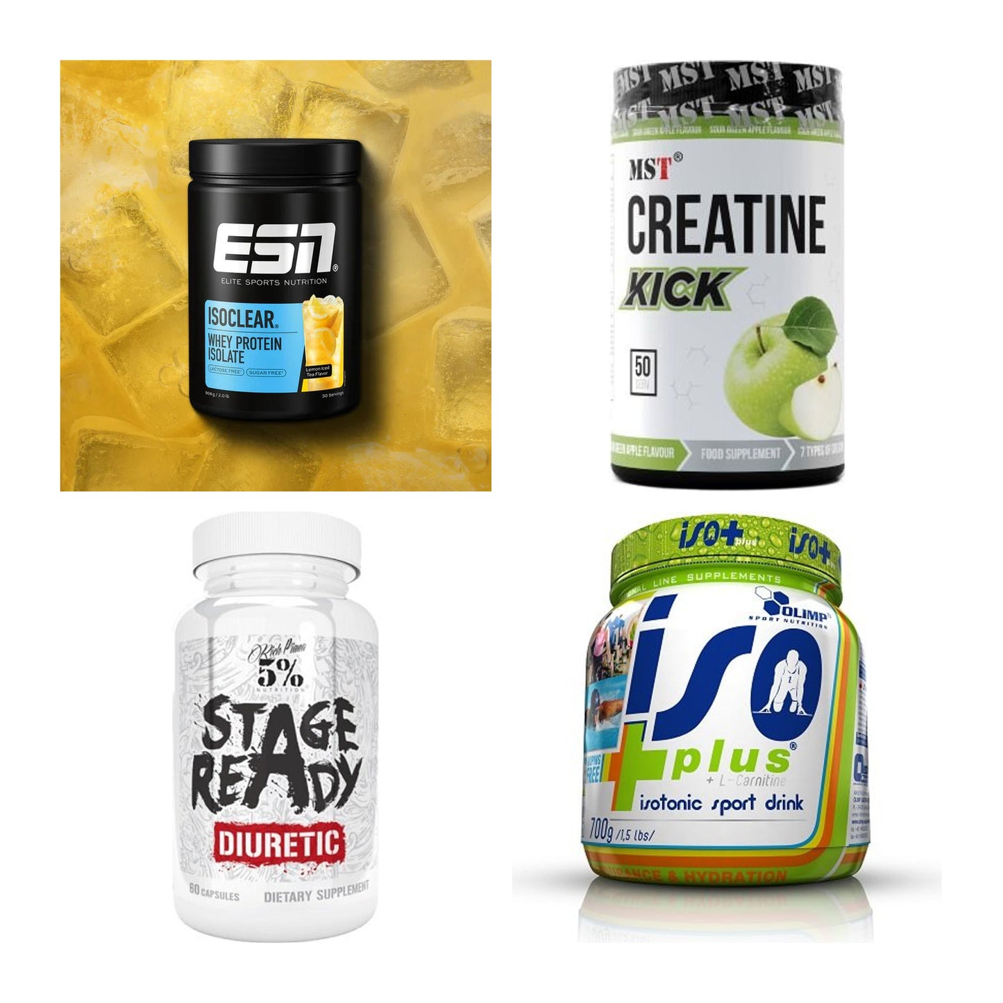 Wettkampfvorbereitung: ESN ISOCLEAR + MST Creatine + 2 weitere – alle enthaltenen Artikel