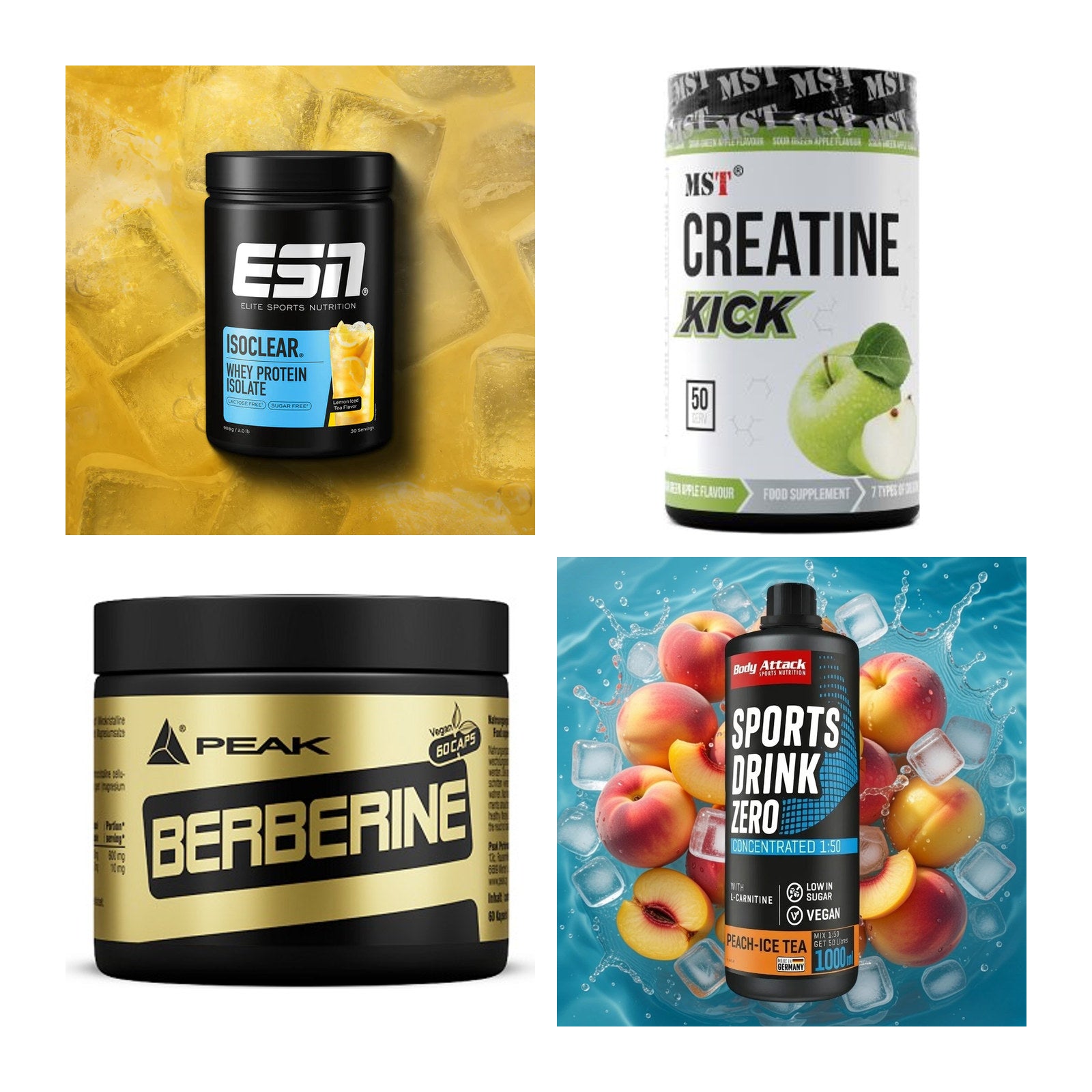 Wettkampfvorbereitung: ESN ISOCLEAR + MST Creatine + 2 weitere – alle enthaltenen Artikel