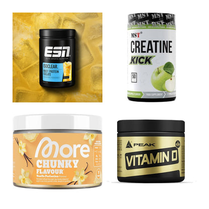 Wettkampfvorbereitung: ESN ISOCLEAR + MST Creatine + 2 weitere – alle enthaltenen Artikel