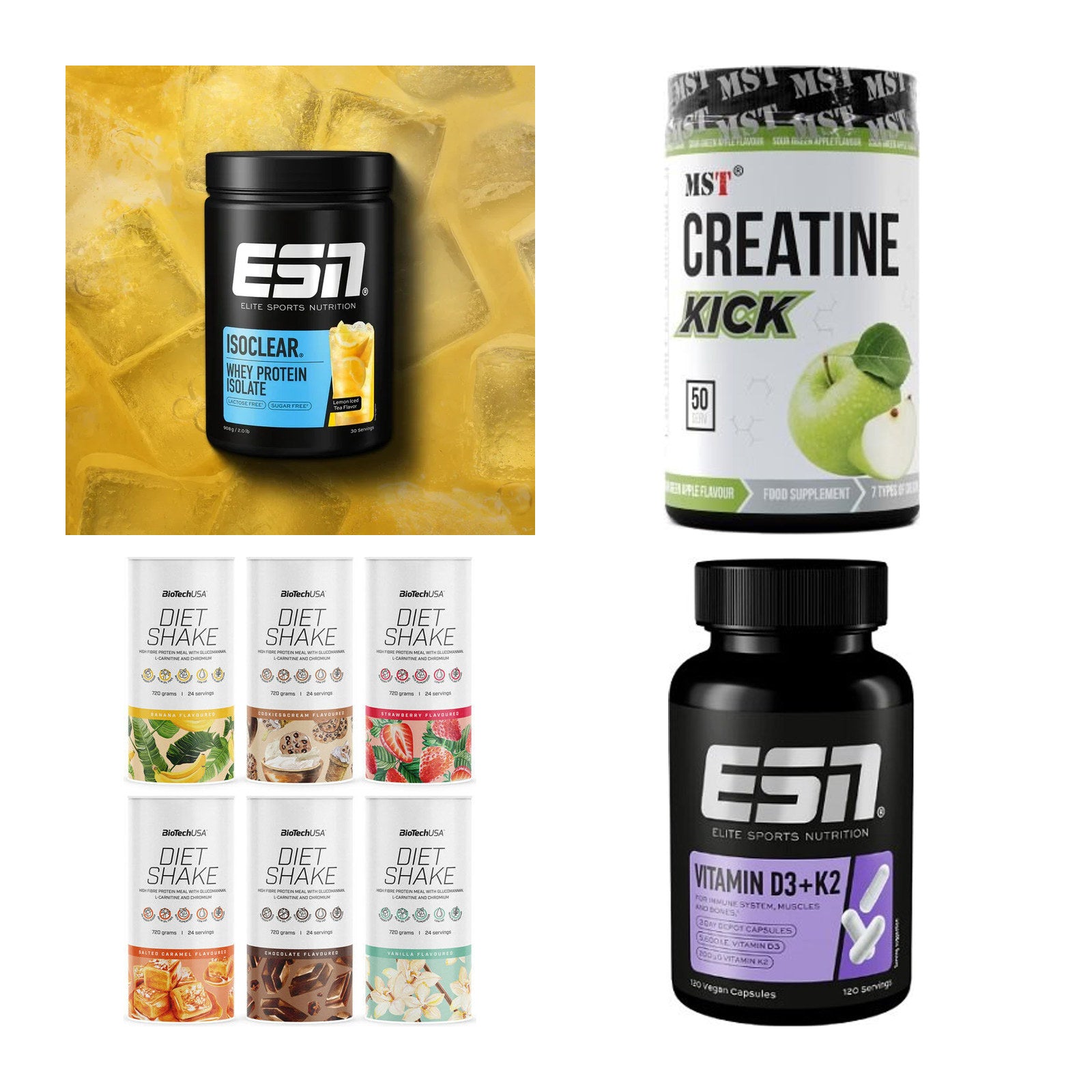 Wettkampfvorbereitung: ESN ISOCLEAR + MST Creatine + 2 weitere – alle enthaltenen Artikel