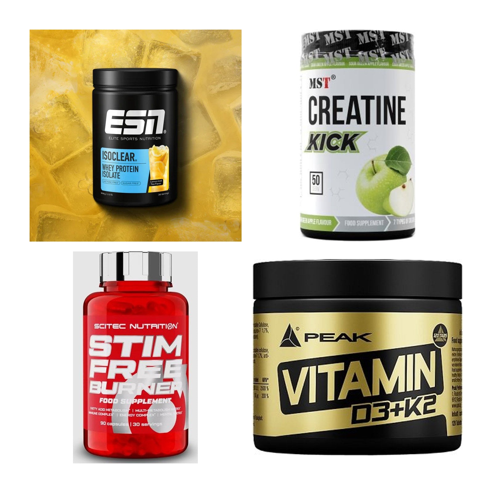 Wettkampfvorbereitung: ESN ISOCLEAR + MST Creatine + 2 weitere – alle enthaltenen Artikel