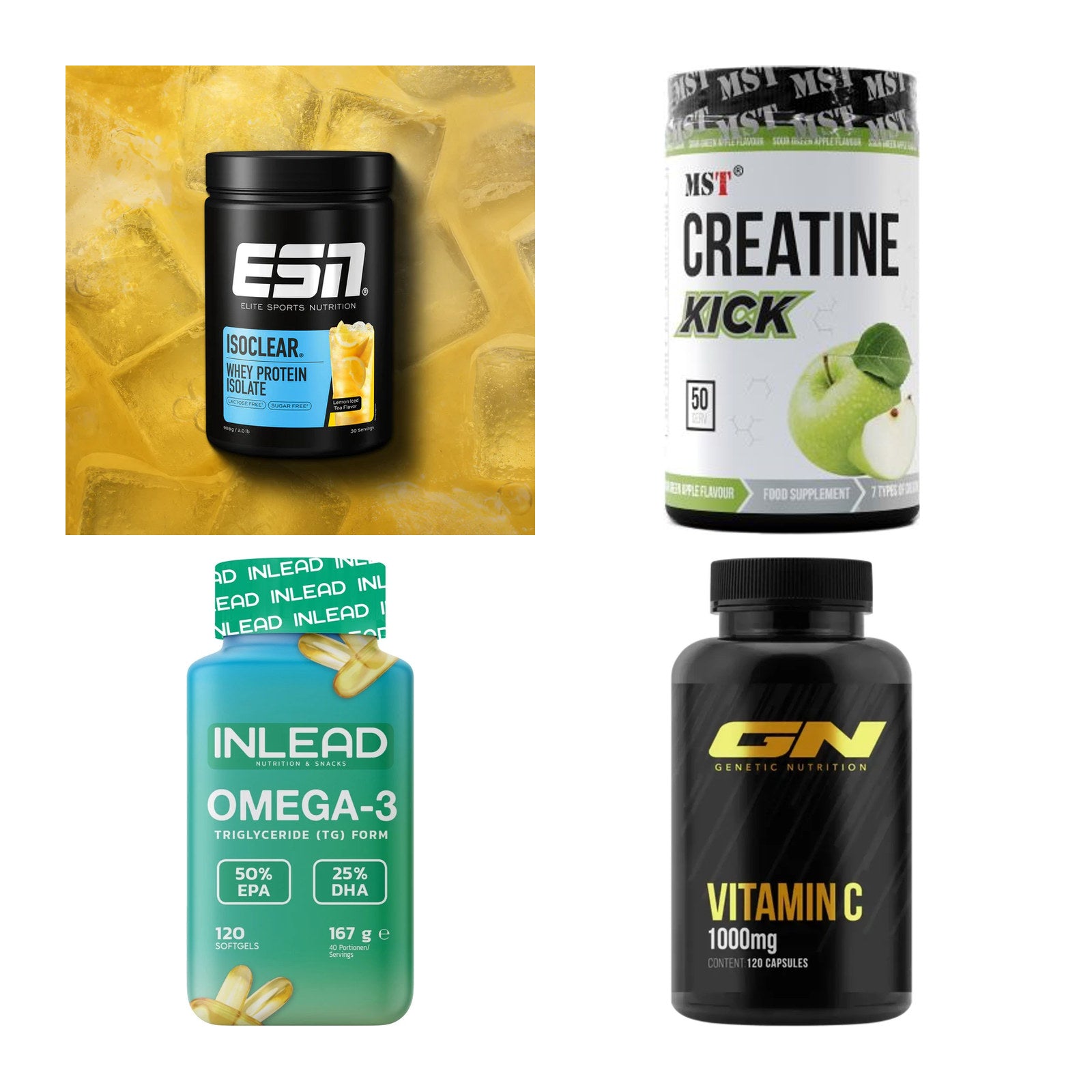 Wettkampfvorbereitung: ESN ISOCLEAR + MST Creatine + 2 weitere – alle enthaltenen Artikel