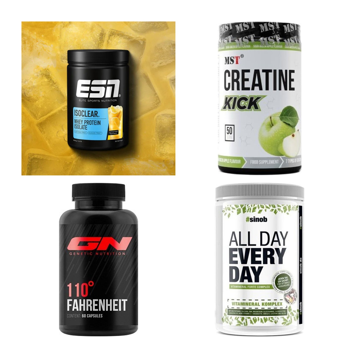 Wettkampfvorbereitung: ESN ISOCLEAR + MST Creatine + 2 weitere – alle enthaltenen Artikel