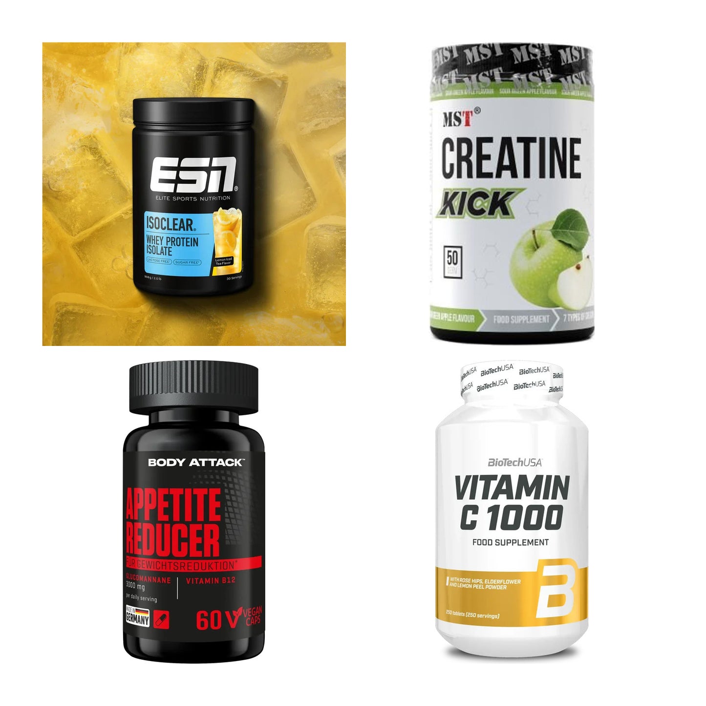 Wettkampfvorbereitung: ESN ISOCLEAR + MST Creatine + 2 weitere – alle enthaltenen Artikel