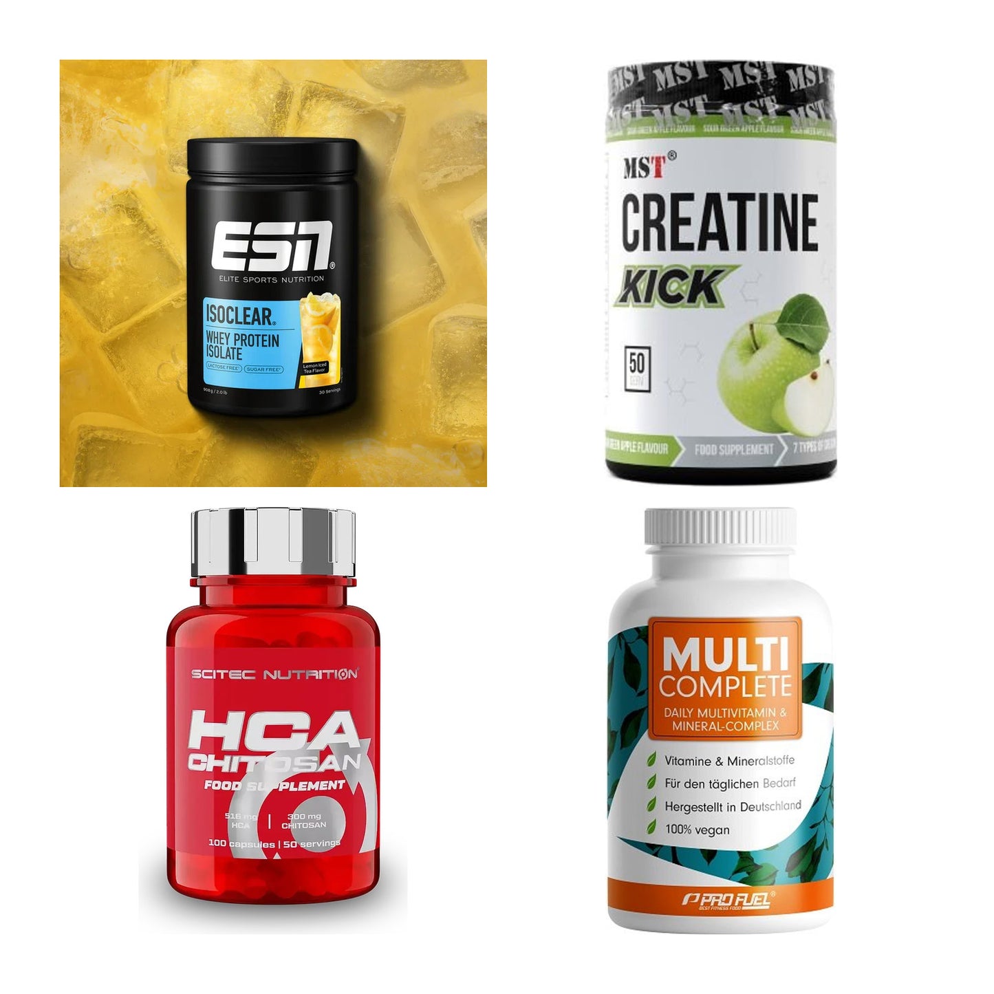 Wettkampfvorbereitung: ESN ISOCLEAR + MST Creatine + 2 weitere – alle enthaltenen Artikel