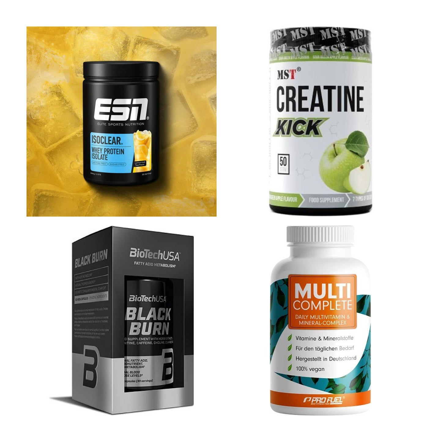 Wettkampfvorbereitung: ESN ISOCLEAR + MST Creatine + 2 weitere – alle enthaltenen Artikel