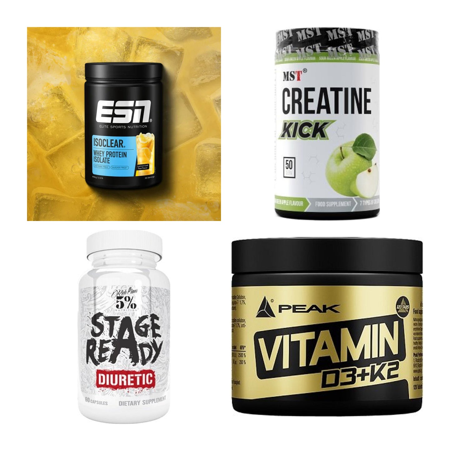 Wettkampfvorbereitung: ESN ISOCLEAR + MST Creatine + 2 weitere – alle enthaltenen Artikel