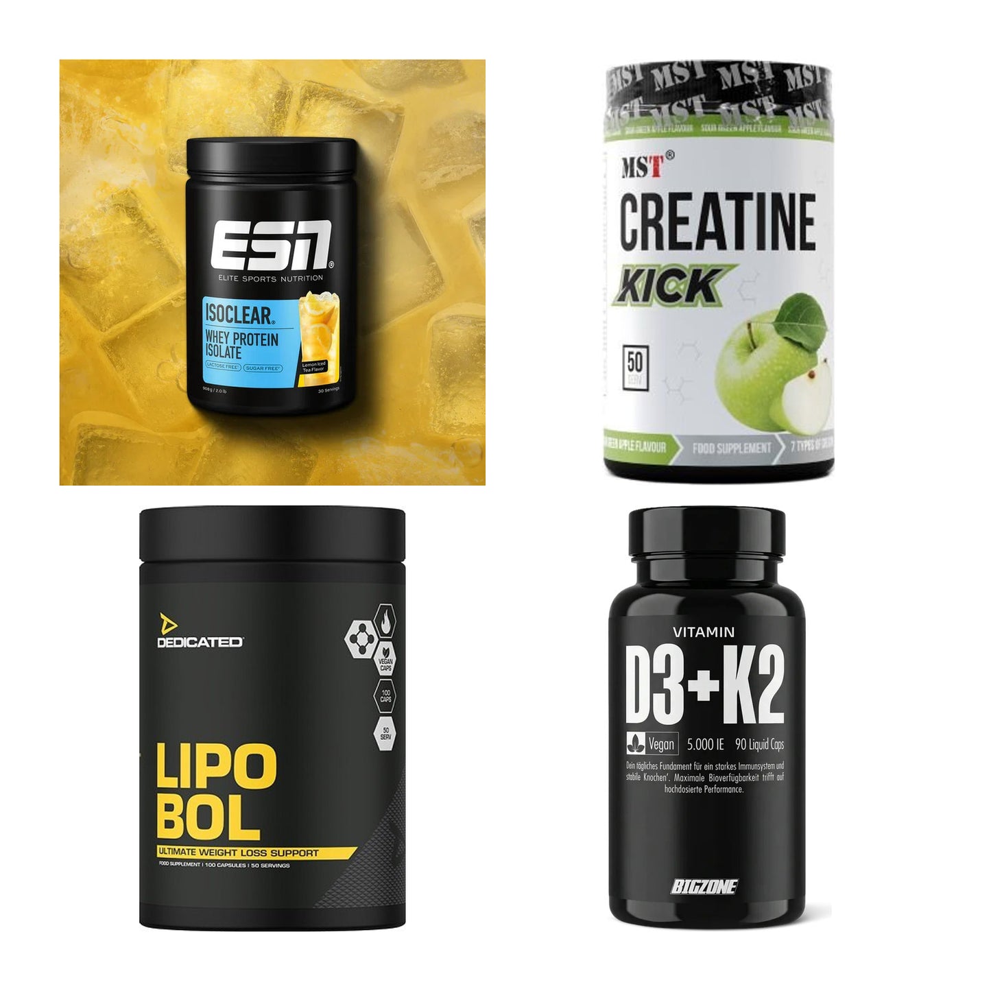Wettkampfvorbereitung: ESN ISOCLEAR + MST Creatine + 2 weitere – alle enthaltenen Artikel