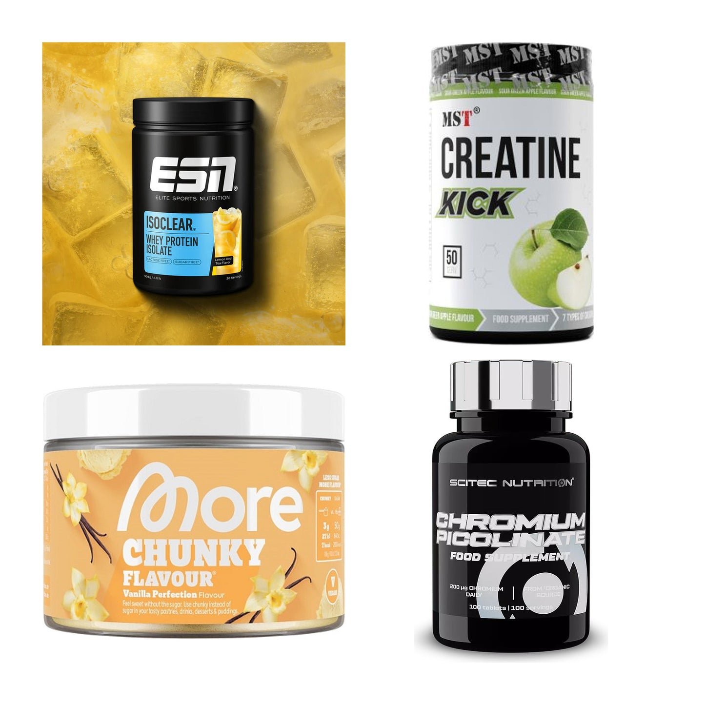Wettkampfvorbereitung: ESN ISOCLEAR + MST Creatine + 2 weitere – alle enthaltenen Artikel