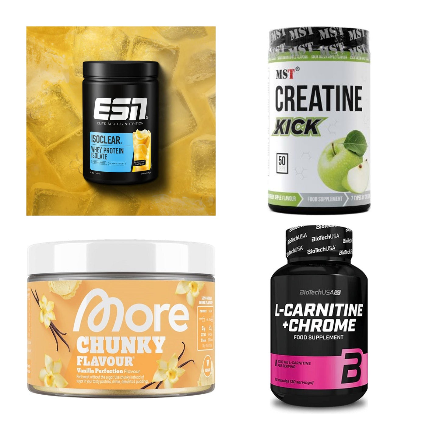 Wettkampfvorbereitung: ESN ISOCLEAR + MST Creatine + 2 weitere – alle enthaltenen Artikel