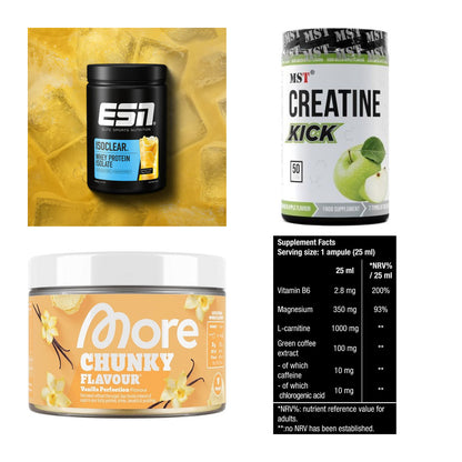 Wettkampfvorbereitung: ESN ISOCLEAR + MST Creatine + 2 weitere – alle enthaltenen Artikel