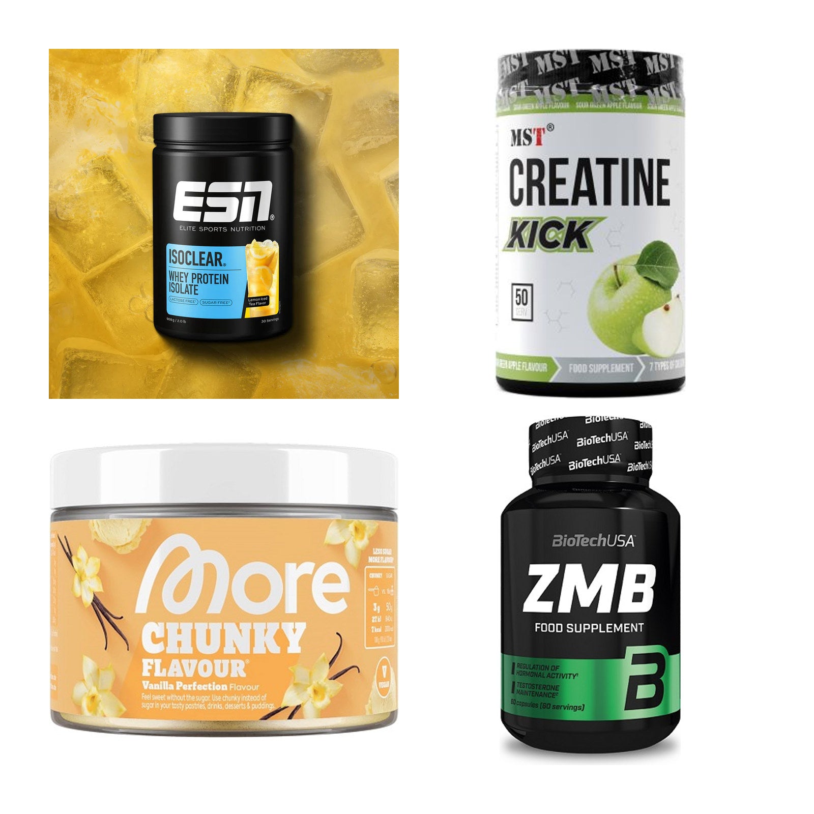 Wettkampfvorbereitung: ESN ISOCLEAR + MST Creatine + 2 weitere – alle enthaltenen Artikel
