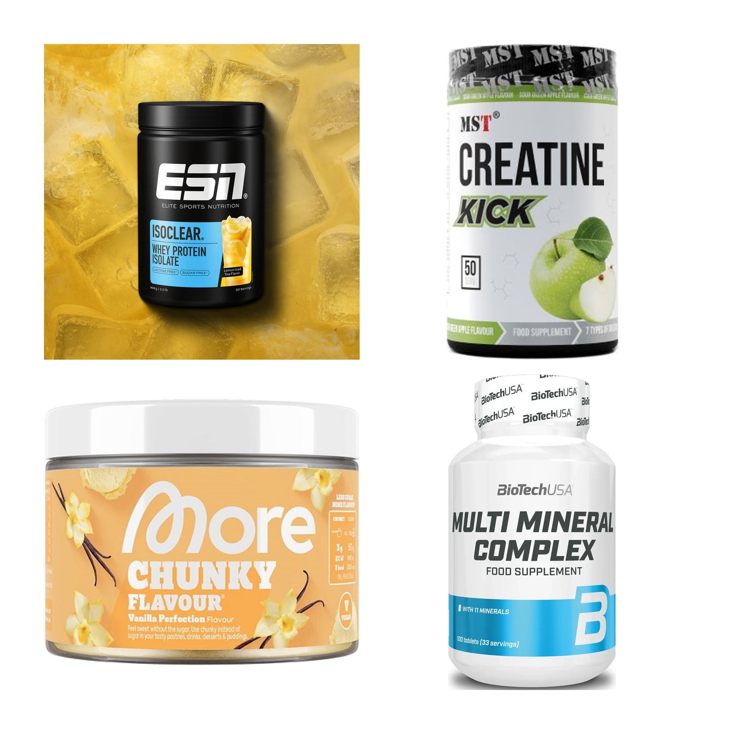 Wettkampfvorbereitung: ESN ISOCLEAR + MST Creatine + 2 weitere – alle enthaltenen Artikel