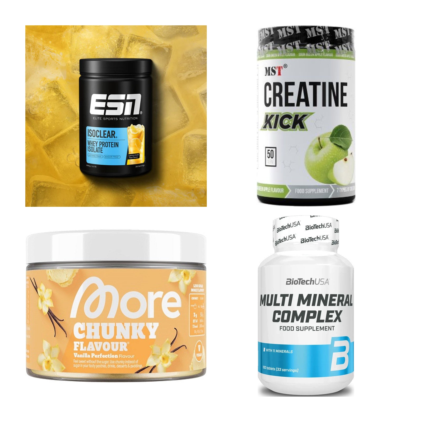 Wettkampfvorbereitung: ESN ISOCLEAR + MST Creatine + 2 weitere – alle enthaltenen Artikel