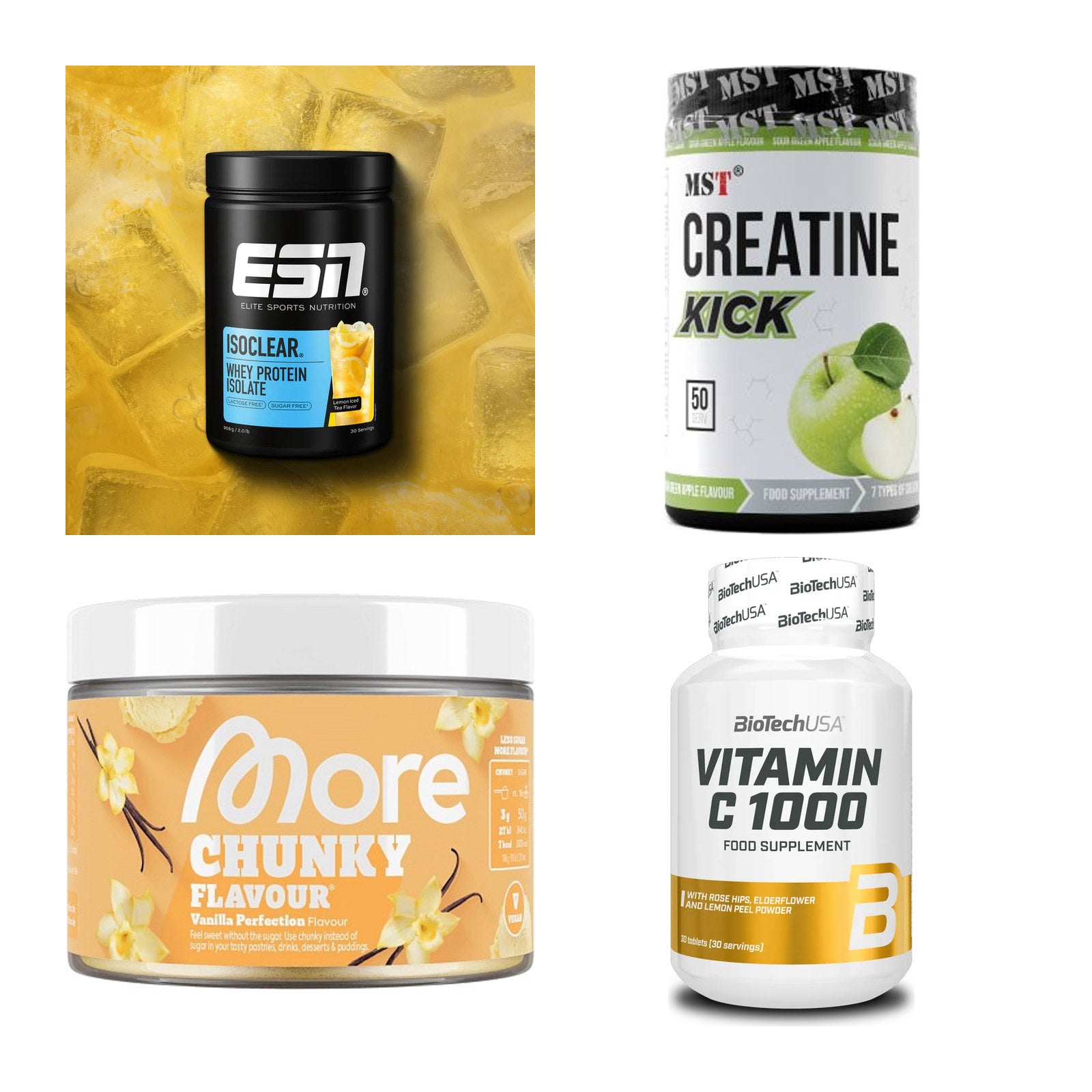 Wettkampfvorbereitung: ESN ISOCLEAR + MST Creatine + 2 weitere – alle enthaltenen Artikel
