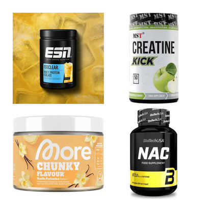 Wettkampfvorbereitung: ESN ISOCLEAR + MST Creatine + 2 weitere – alle enthaltenen Artikel