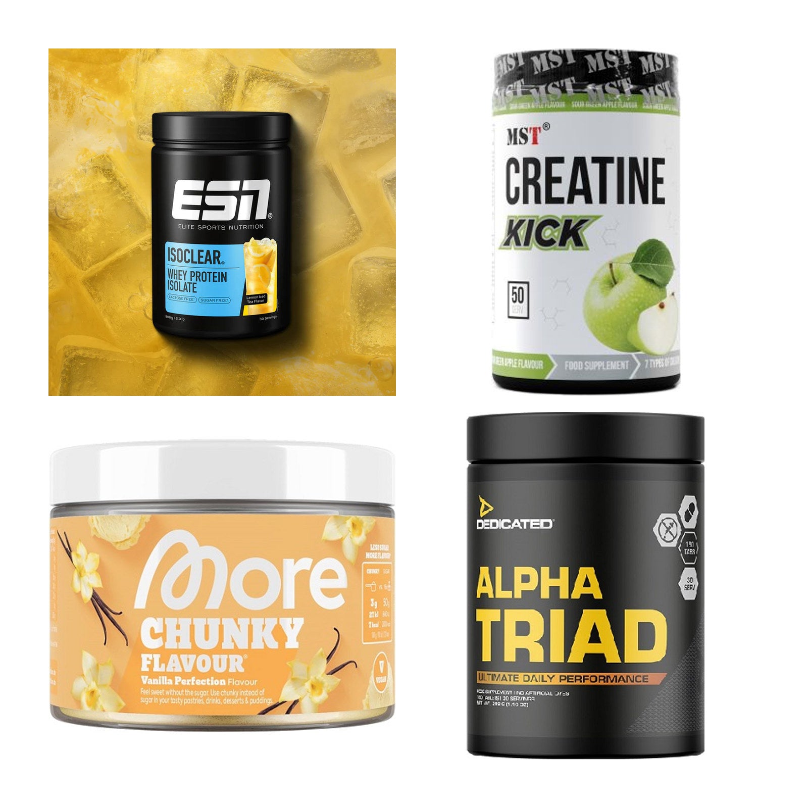 Wettkampfvorbereitung: ESN ISOCLEAR + MST Creatine + 2 weitere – alle enthaltenen Artikel