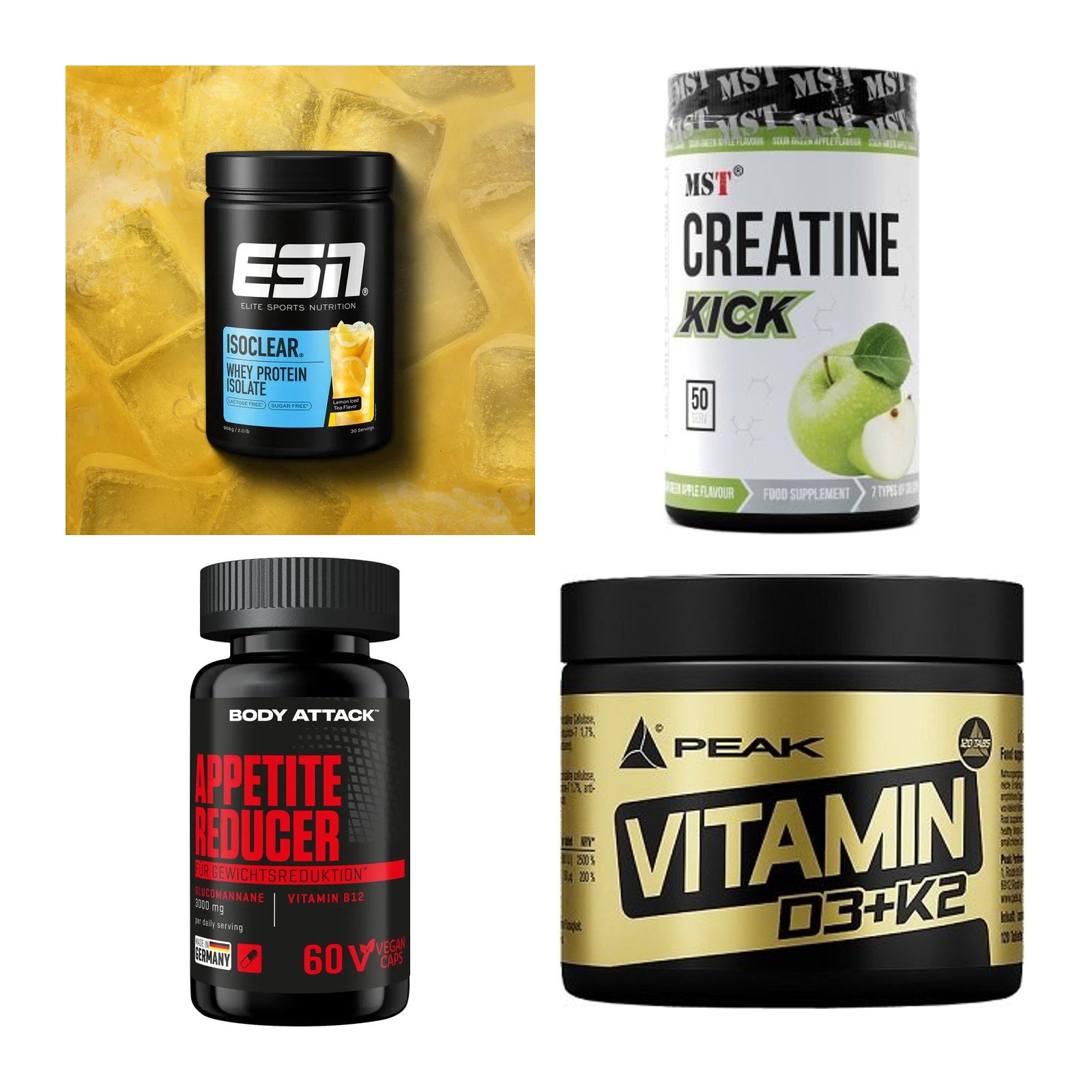Wettkampfvorbereitung: ESN ISOCLEAR + MST Creatine + 2 weitere – alle enthaltenen Artikel
