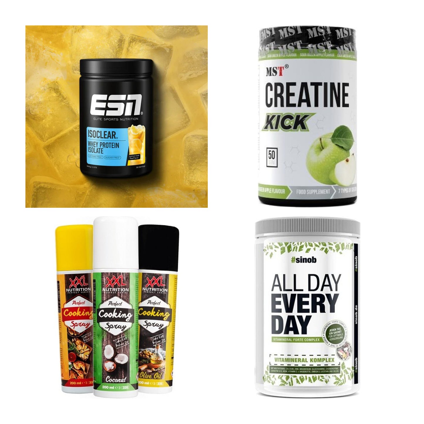 Wettkampfvorbereitung: ESN ISOCLEAR + MST Creatine + 2 weitere – alle enthaltenen Artikel