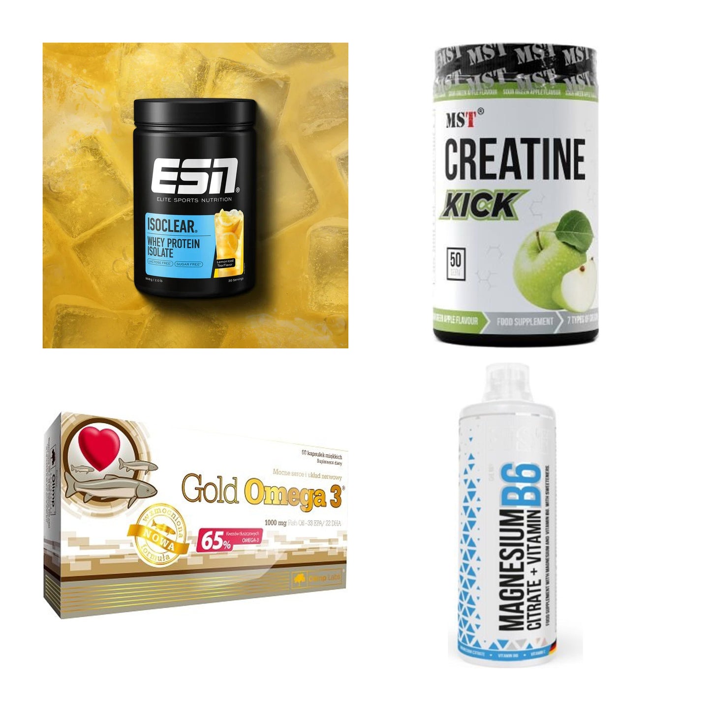 Wettkampfvorbereitung: ESN ISOCLEAR + MST Creatine + 2 weitere – alle enthaltenen Artikel