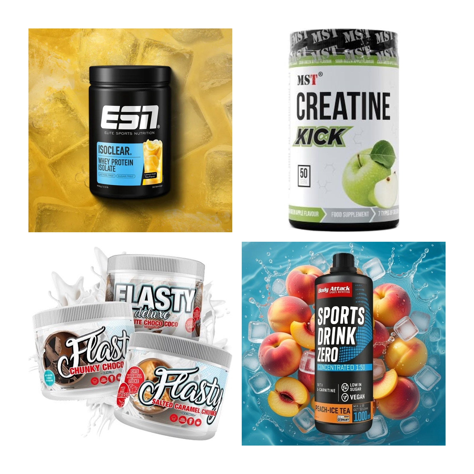 Wettkampfvorbereitung: ESN ISOCLEAR + MST Creatine + 2 weitere – alle enthaltenen Artikel