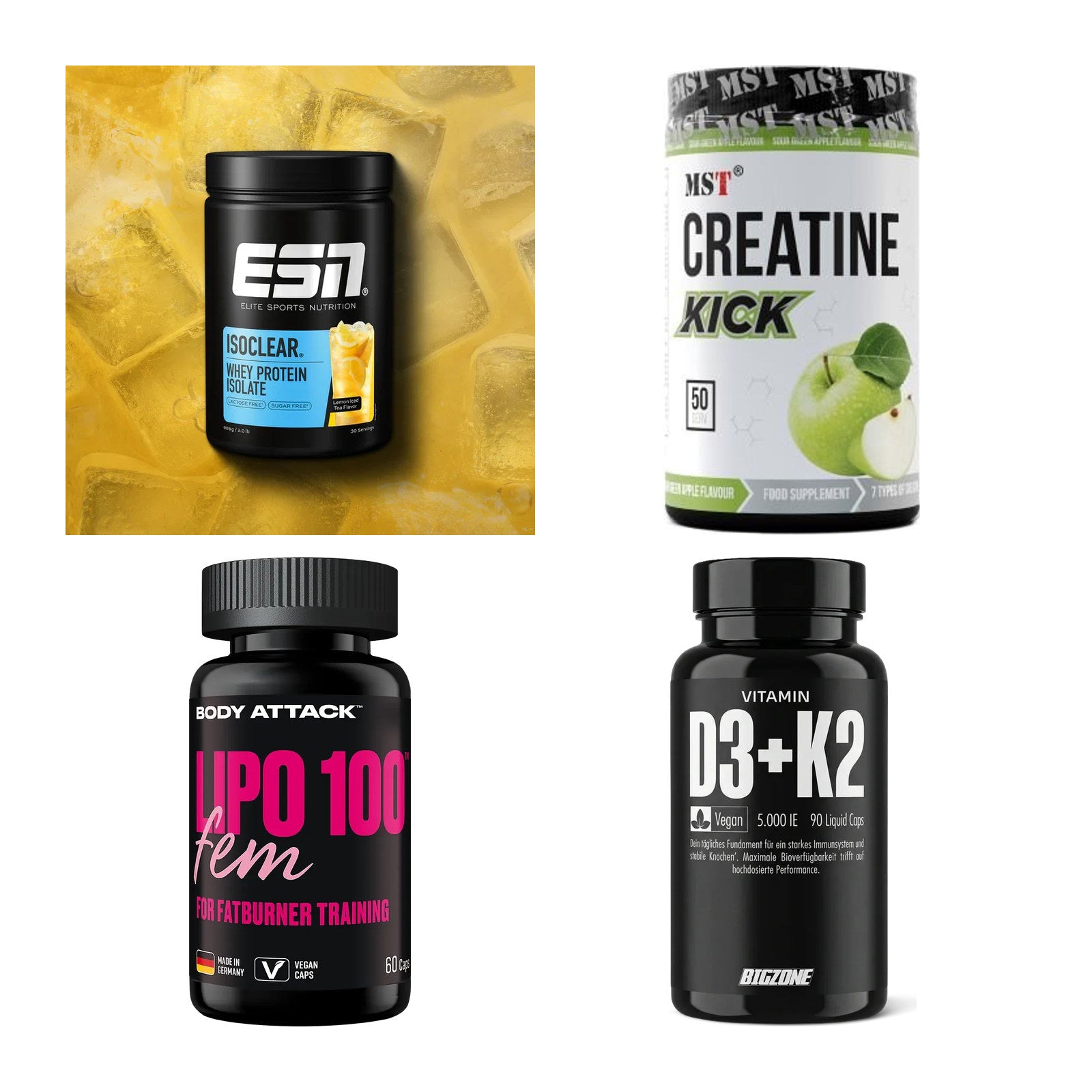 Wettkampfvorbereitung: ESN ISOCLEAR + MST Creatine + 2 weitere – alle enthaltenen Artikel
