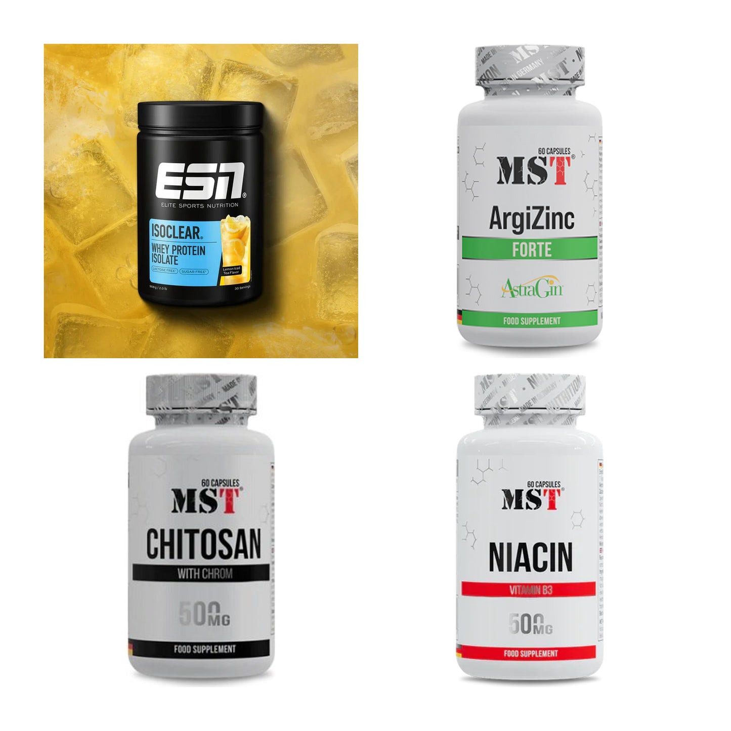 Wettkampfvorbereitung: ESN ISOCLEAR + MST ArgiZinc + 2 weitere – alle enthaltenen Artikel