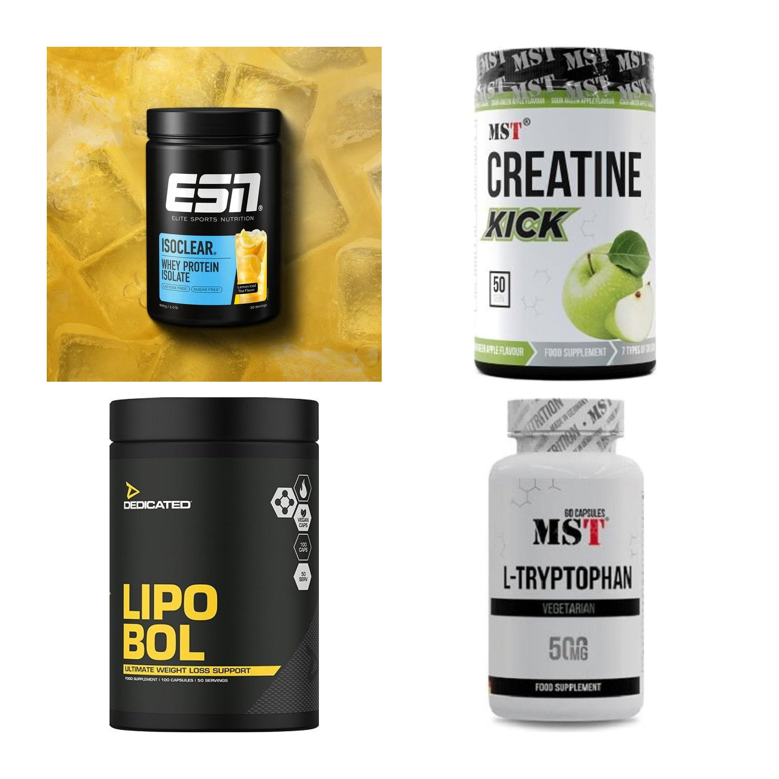 Wettkampfvorbereitung: ESN ISOCLEAR + MST Creatine + 2 weitere – alle enthaltenen Artikel
