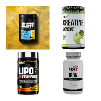 Wettkampfvorbereitung: ESN ISOCLEAR + MST Creatine + 2 weitere – alle enthaltenen Artikel