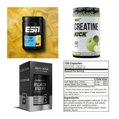 Wettkampfvorbereitung: ESN ISOCLEAR + MST Creatine + 2 weitere – alle enthaltenen Artikel