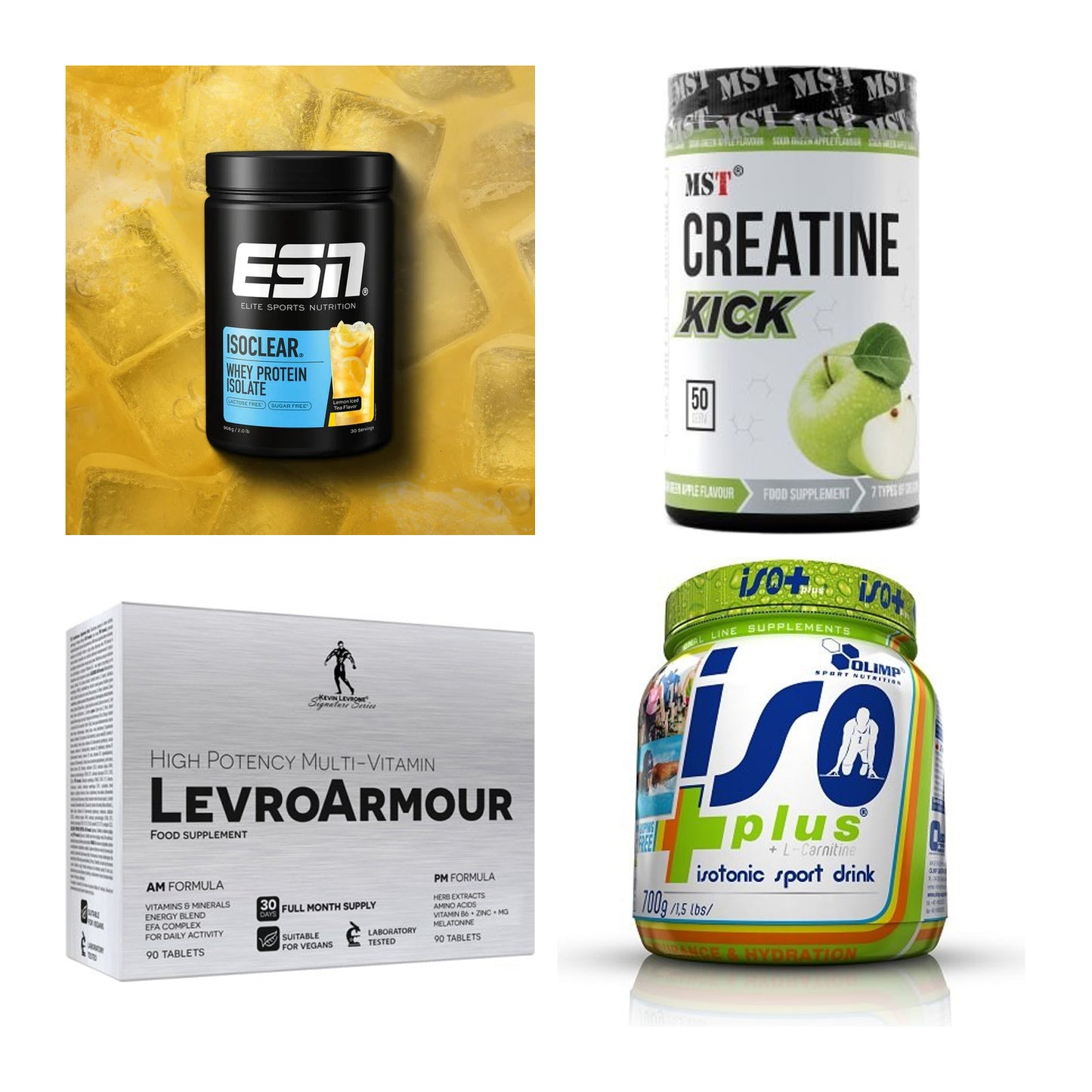 Wettkampfvorbereitung: ESN ISOCLEAR + MST Creatine + 2 weitere – alle enthaltenen Artikel
