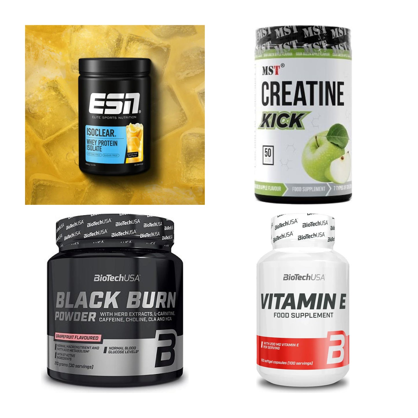 Wettkampfvorbereitung: ESN ISOCLEAR + MST Creatine + 2 weitere – alle enthaltenen Artikel