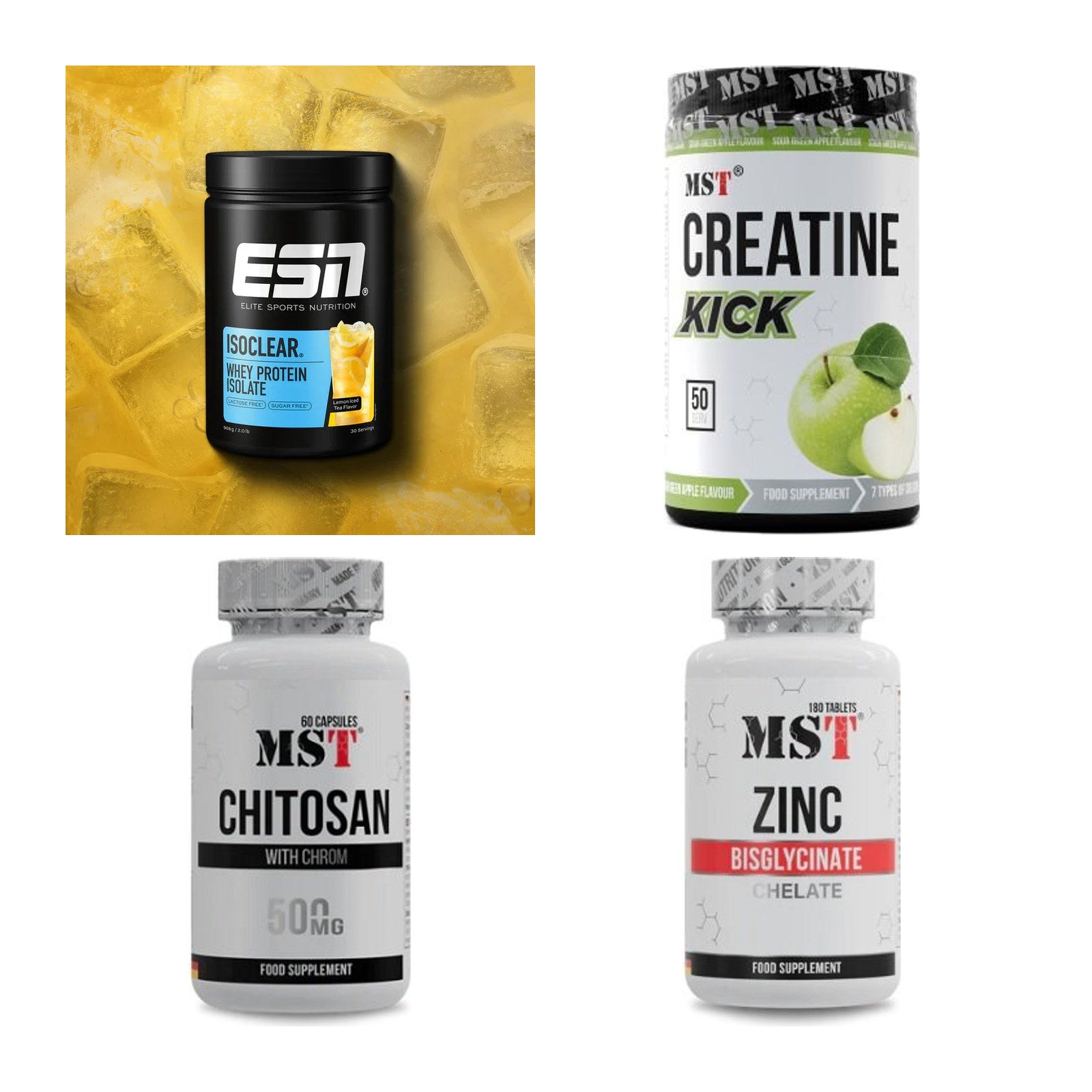 Wettkampfvorbereitung: ESN ISOCLEAR + MST Creatine + 2 weitere – alle enthaltenen Artikel