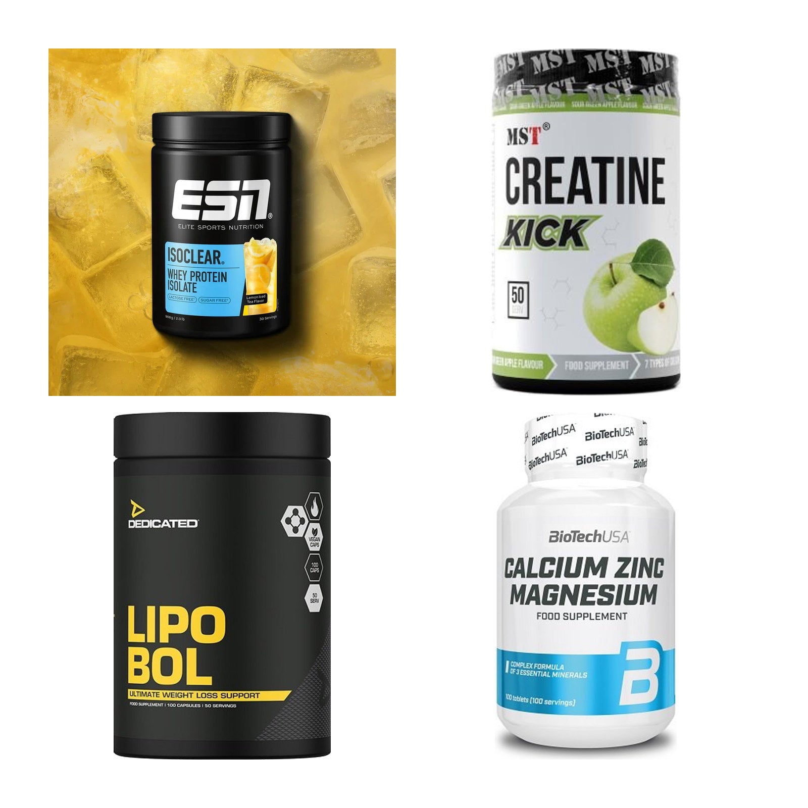 Wettkampfvorbereitung: ESN ISOCLEAR + MST Creatine + 2 weitere – alle enthaltenen Artikel