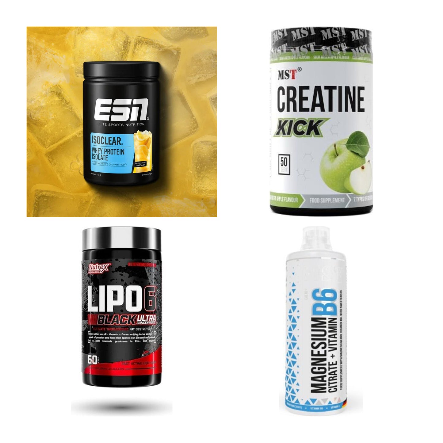 Wettkampfvorbereitung: ESN ISOCLEAR + MST Creatine + 2 weitere – alle enthaltenen Artikel