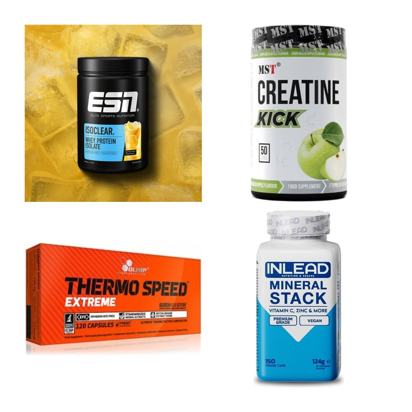 Wettkampfvorbereitung: ESN ISOCLEAR + MST Creatine + 2 weitere – alle enthaltenen Artikel