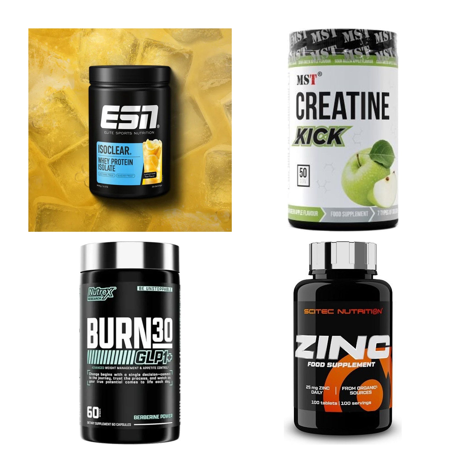 Wettkampfvorbereitung: ESN ISOCLEAR + MST Creatine + 2 weitere – alle enthaltenen Artikel