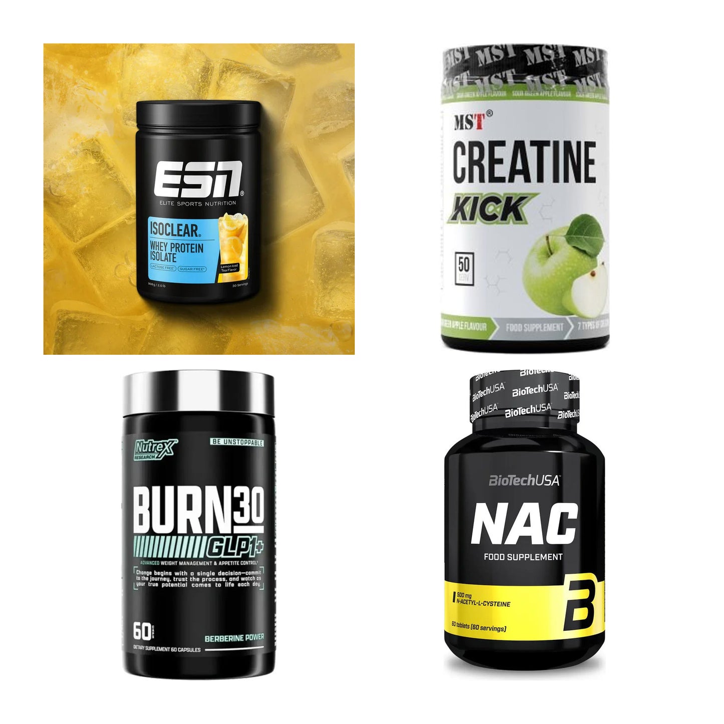 Wettkampfvorbereitung: ESN ISOCLEAR + MST Creatine + 2 weitere – alle enthaltenen Artikel