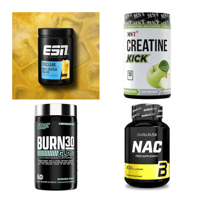 Wettkampfvorbereitung: ESN ISOCLEAR + MST Creatine + 2 weitere – alle enthaltenen Artikel