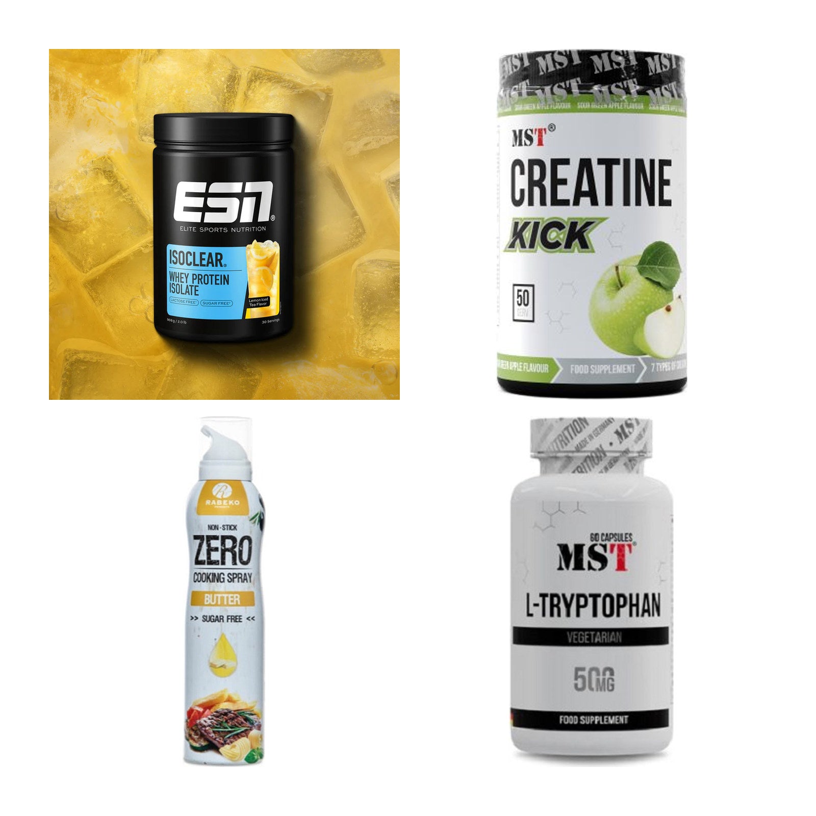 Wettkampfvorbereitung: ESN ISOCLEAR + MST Creatine + 2 weitere – alle enthaltenen Artikel