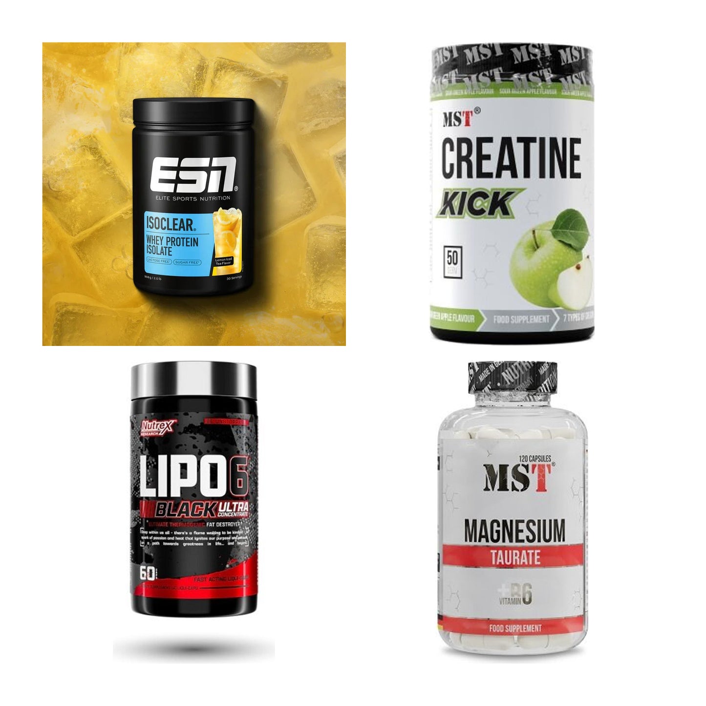 Wettkampfvorbereitung: ESN ISOCLEAR + MST Creatine + 2 weitere – alle enthaltenen Artikel