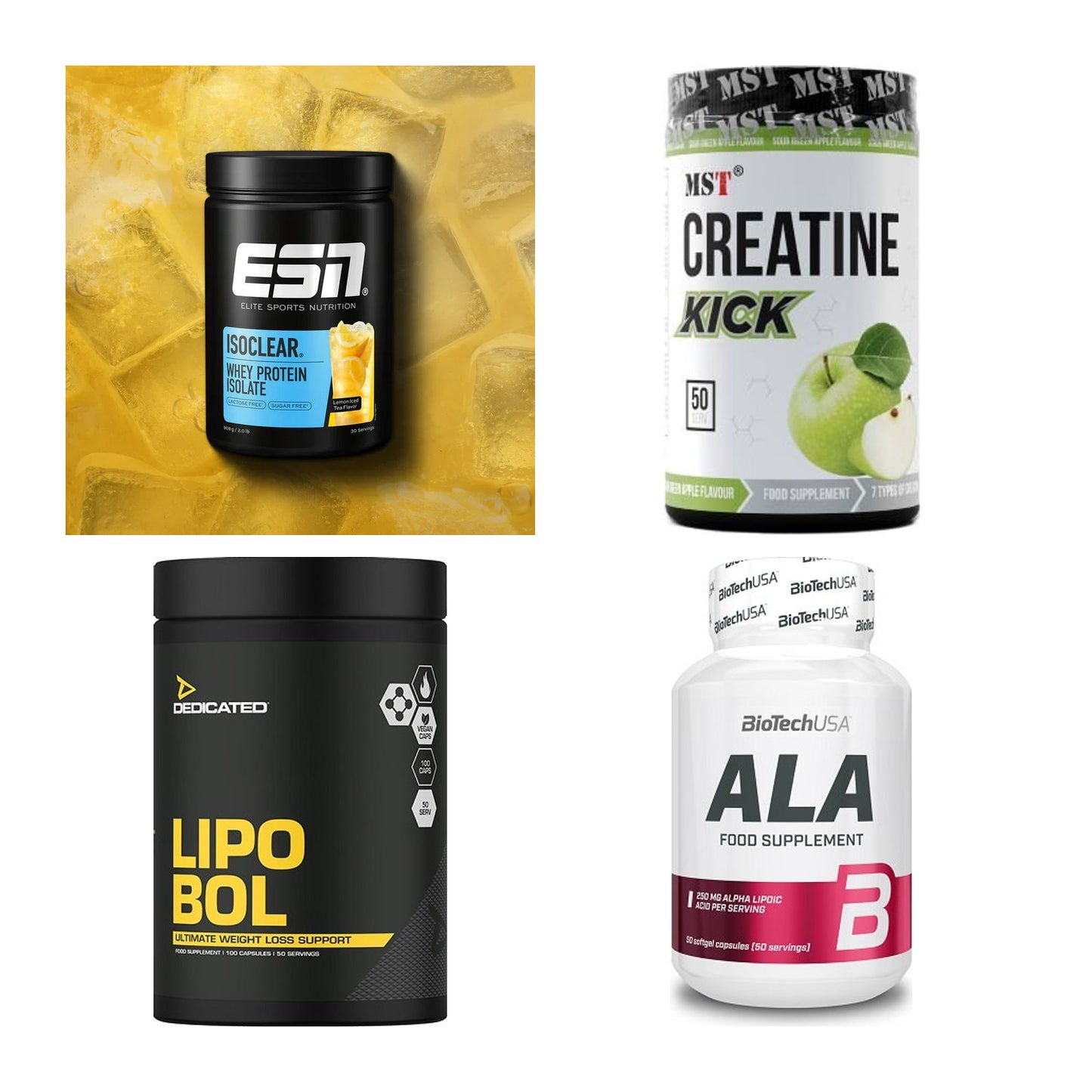 Wettkampfvorbereitung: ESN ISOCLEAR + MST Creatine + 2 weitere – alle enthaltenen Artikel