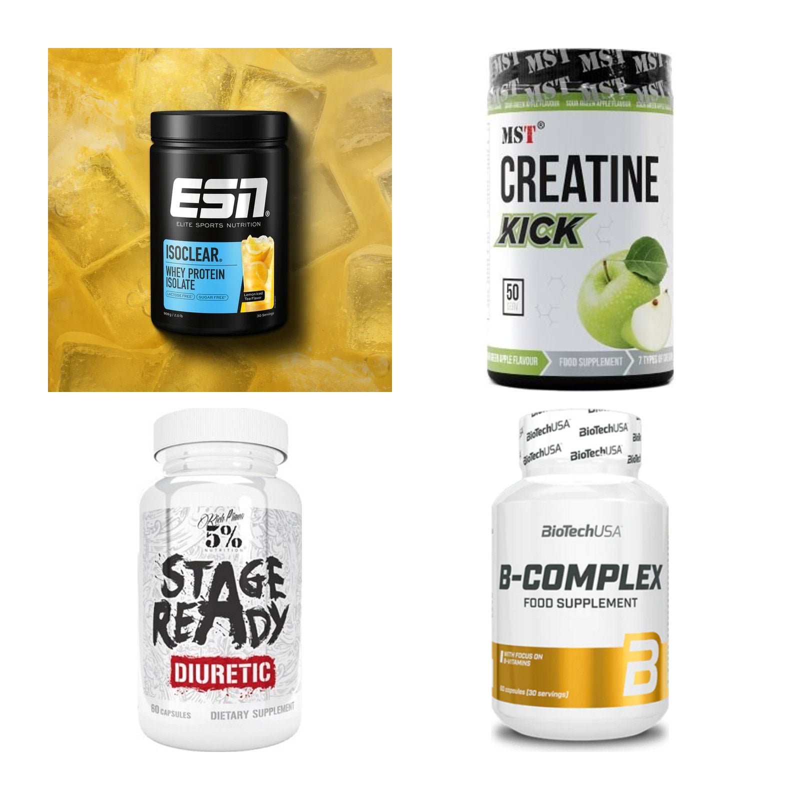 Wettkampfvorbereitung: ESN ISOCLEAR + MST Creatine + 2 weitere – alle enthaltenen Artikel