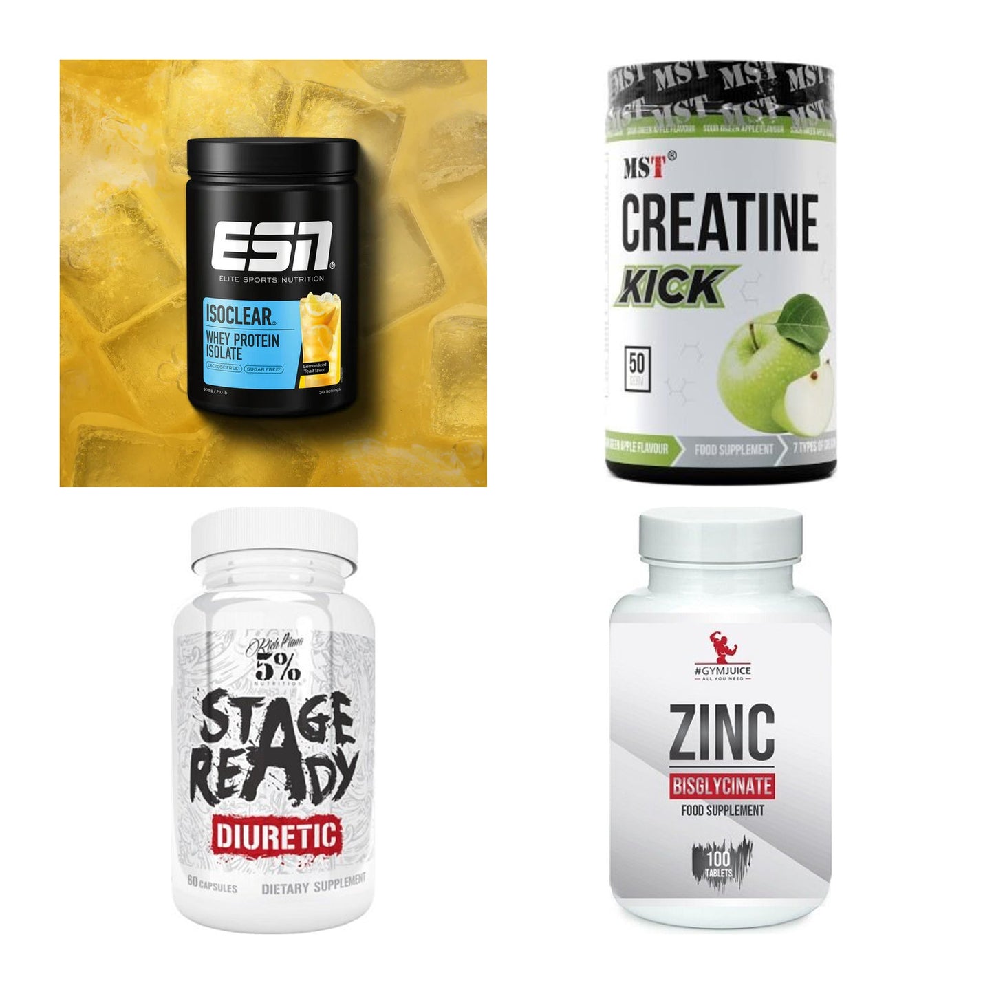 Wettkampfvorbereitung: ESN ISOCLEAR + MST Creatine + 2 weitere – alle enthaltenen Artikel