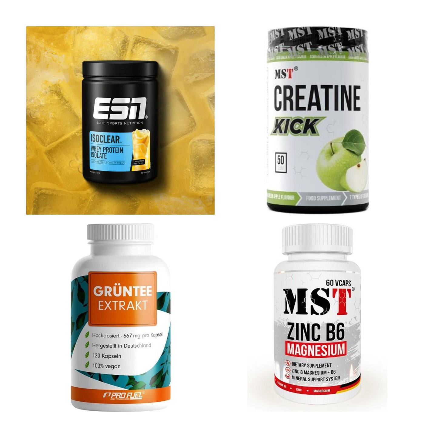 Wettkampfvorbereitung: ESN ISOCLEAR + MST Creatine + 2 weitere – alle enthaltenen Artikel